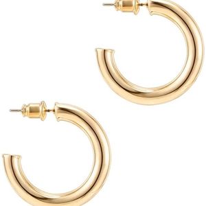 Gold Colored Lightweight Chunky Open Hoops EARRINGS